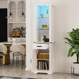 RoyalCraft 75'' Tall Storage Cabinet with LED Light, Farmhouse Pantry Cabinet with Tempered Glass Adjustable Shelves & Barn Door, Freestanding Linen Tower for Bathroom, Living Room, Kitchen, White RoyalCraft