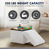 Ornavo Home Small Storage Ottoman Foldable Collapsible Cube Square Linen Ottoman Foot Rest Stool Seat, for Living Room, Bedroom, Home Office, Dorm - 12 x 12 x 12, White Ornavo Home