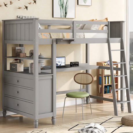 Bellemave Grey Loft Bed with Desk and Storage for Kids and Teens Bellemave