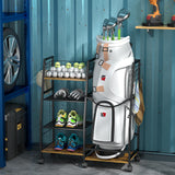 DAOUTIME Golf Bag Garage Storage Rack with Wheels, Organizer for Single Golf Bag and Equipment Accessories, Ideal for Home, Garage, Club, Shed, Basement - Sturdy Wood and Metal Construction (Black) DAOUTIME