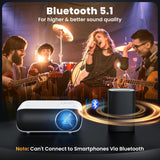 HAPPRUN Projector, Native 1080P Bluetooth Projector, Portable Outdoor Movie Projector, Full HD Mini Projector with Speaker for Home Bedroom, Compatible with Smartphone,HDMI,USB,AV,Fire Stick,PS5 HAPPRUN