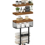 KLUVIS Bathroom Shelves Over Toilet - Floating Shelf for Wall Above Toilet Towels Holder Small Farmhouse Decor Shelves (15.7 inch, Set of 3, Rustic Brown) KLUVIS