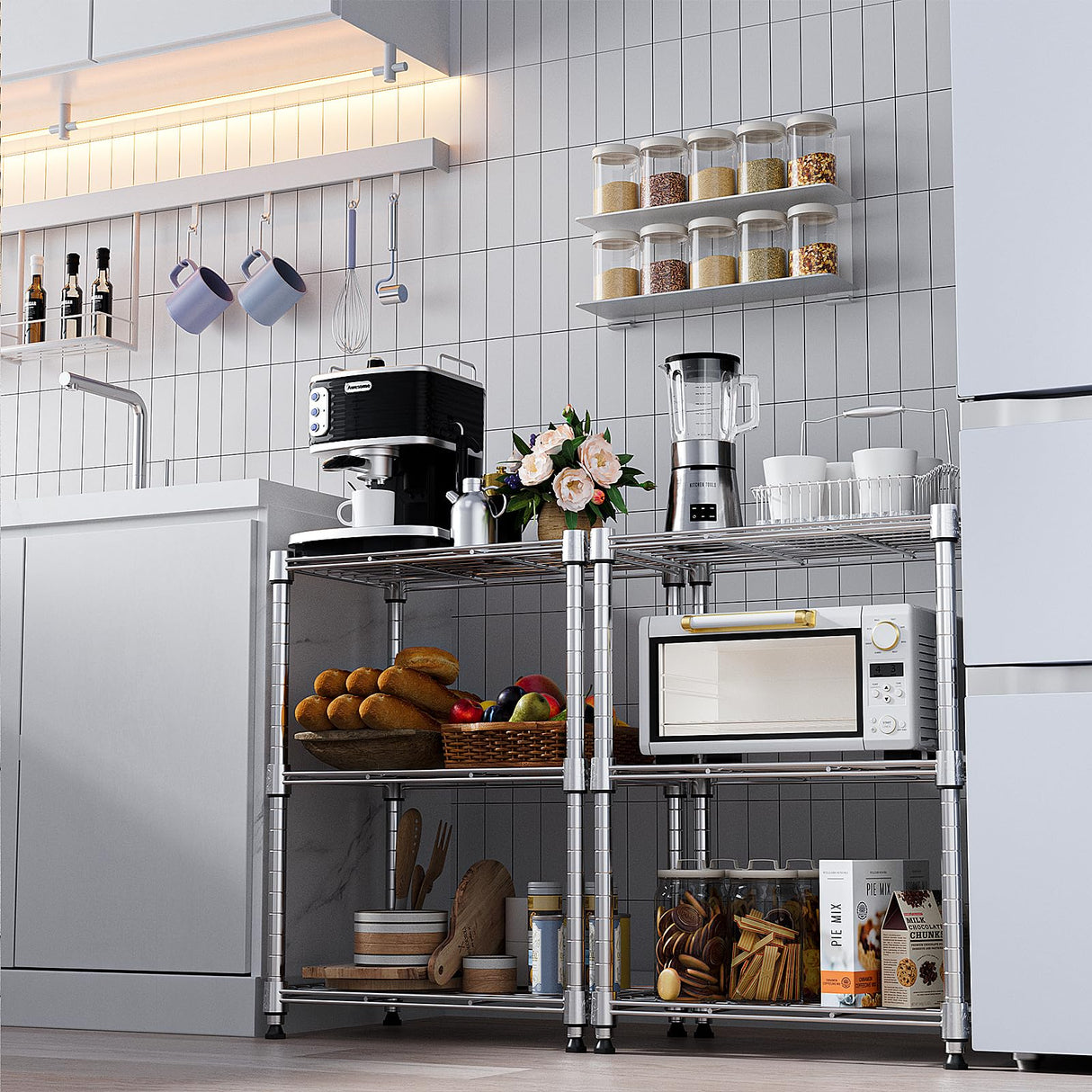 MZG 450 lbs Wire Storage Shelving 3-Tier Utility Shelving Unit Steel Organizer Wire Rack for Home,Kitchen,Office,Chrome(11.8" D x 17.7" W x 26.3" H) M MZG