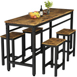 MIERES 5-Piece Rustic Brown Dining Table Set for 4 with Sturdy Metal Frame MIERES