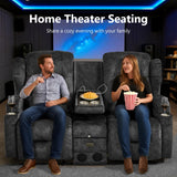 URRED Loveseat Rocker Recliner Sofa with Console, Manual Reclining Loveseat RV Couch Double Rocking Chair Nursery with Cup Holders, Side Pocket, Bluetooth Speaker, USB, Outlets (Grey) URRED