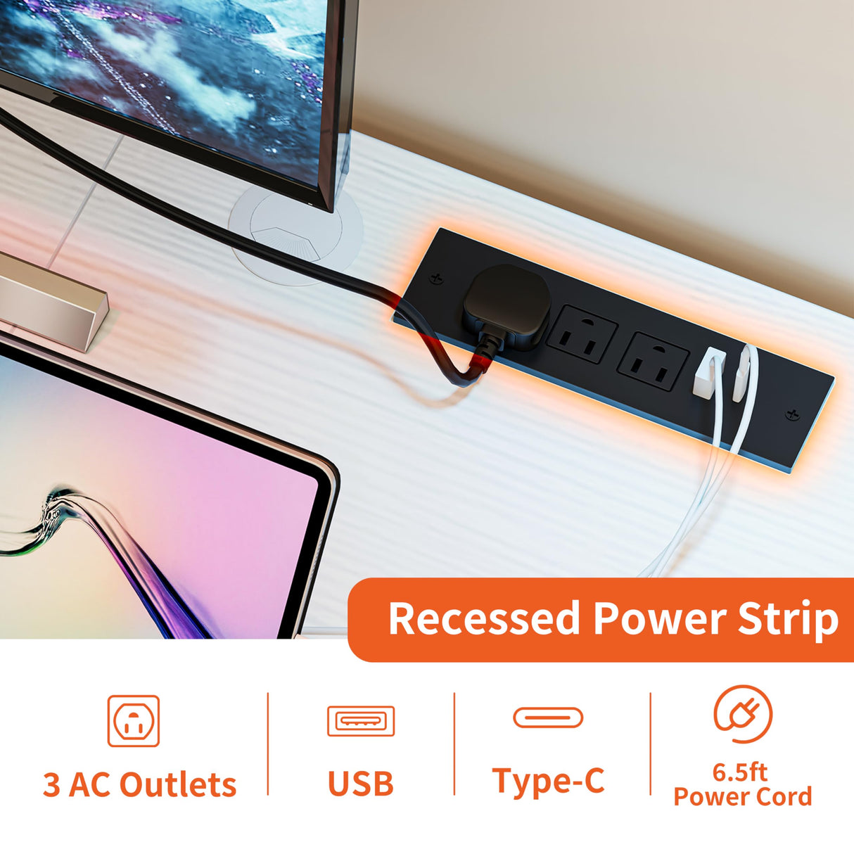 JOISCOPE 55 x 24 inch Adjustable Electric Standing Desk (3AC, USB, Type-C) with 2 Memory Heights, 25 mm/s Lift Speed, Gaming Study Drafting Sit Stand Desk for Home Office Bedroom, White JOISCOPE