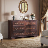 WLIVE Wood Dresser for Bedroom with 6 Drawer, 51.97'' Wide, Farmhouse Long Storage Dresser Organizer with Roman Metal Handle, TV Stand for 60 inch TV, Chest of Drawers for Living Room, Hallway, Brown WLIVE