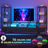 DWVO Entertainment Center with Bookshelves, LED TV Stand for 65/60 inch TV, Black TV Stand for Living Room with 2 Modern 4-Tier Bookshelves & Power Outlets, Black DWVO