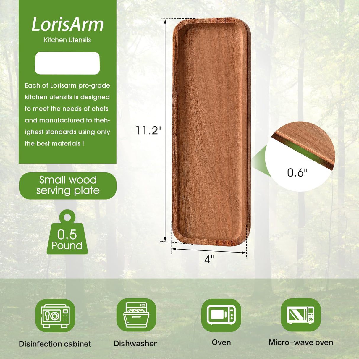 LorisArm 11.2"x 4" Small Wooden Serving Platters and Trays, Natural Acacia Wood Tray for Dessert,Appetizer, Cheese, Fruit, Cookie. LorisArm