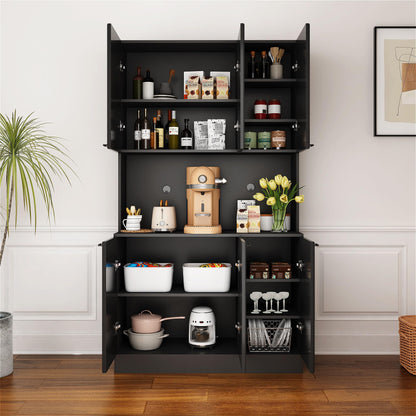 PHOYAL Kitchen Pantry, Kitchen Hutch Cabinet, Farmhouse Storage Cabinet Large Kitchen Pantry Storage Cabinet 71” Pantry Cabinet with 6 Doors and 1 Drawer for Kitchen Dining Room, Black - WoodArtSupply