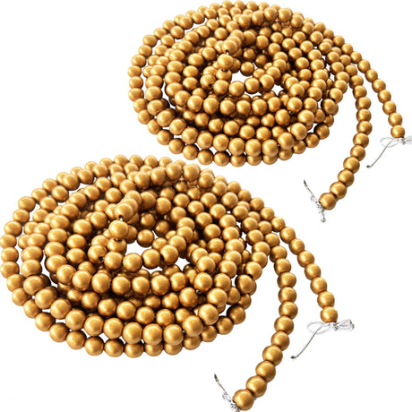 314 inch Christmas Wood Bead Garland,Gold Decorated with Christmas Tree Ornament,2 Pcs Farmhouse Bead Garland for Christmas Decoration Supplies(157 inch/1 Pcs) Eerrhhaq