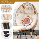 NICESOUL® Indoor Outdoor Stationary Wicker Egg Chair Oversized Thick Cushions Egg Seat with Ottoman, 440lbs Egg Basket Lounge Chair with Footrest, Boho Chair for Patio Balcony Bedroom Beige NICESOUL