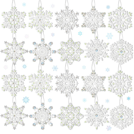 Jetec 20 Pcs Winter Christmas Snowflakes Diamond Painting Ornaments 5D DIY Diamond Painting Tags Christmas Hanging Art Kits Winter Snowflake Crystal Ornaments for Kids Art Crafts (Fresh, White) Jetec