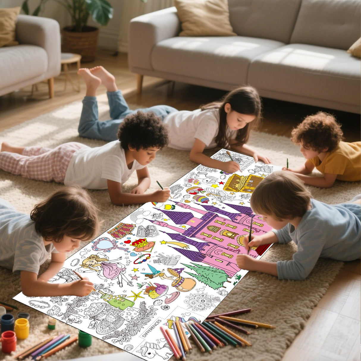 Zhzcncg Princess Party Giant Coloring Poster,30x72 Inch Drawing Paper oloring Table Cloth,DIY Princess Activity Tablecloth Magical Castle for Kids Birthday Themed Wall Home Classroom Party Suppiles Zhzcncg
