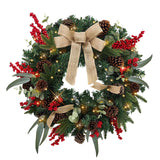 Christmas Lighted Wreath for Front Door, 28 Inches Pre-Lit 35 LED Lights, Natural Pine Cones Artificial Holiday Wreath for Indoor Outdoor Home Decorations BAYN
