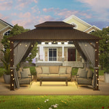 Sumshadow 12'x16' Hardtop Metal Gazebo, Outdoor Galvanized Steel Double Roof Canopy, Aluminum Patio Gazebo with Netting and Curtains for Patio, Lawns, Deck, Backyard,Grey Sumshadow