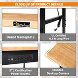 Betterhood Adjustable Height Workbench, 48" Rubber Wood Top Heavy Duty Workstation with Power Outlets, 2000 LBS Load Capacity Hardwood Worktable for Betterhood