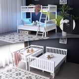 VINGLI Modern White Twin Over Full Bunk Bed with LED Lights and USB Charging Station VINGLI