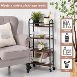 Slim Storage Cart, 4 Tier Rolling Utility Cart on Wheels, Narrow Shelving Unit Cart for Small Spaces in Kitchen, Dining Room, Bathroom, Laundry Room Rustic Brown and Black Asgolion