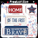Huquary 4 Pcs Farmhouse 4th of July Patriotic Table Sign Independence Day Table Wood Decorations Patriotic Themed Rustic Farmhouse Wood Block Sign for Party Home Desk (Retro Star) Huquary