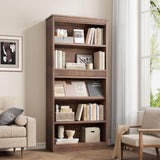 GarveeHome 71 in Farmhouse Bookcase w/Display Rack & Fluted Design, 5 Tier Tall Bookshelf with Wooden Base, Wood Bookshelf Vintage Book Shelf for Office Library (Brown, 71.5" H x 30.7" W x 11.9" D) GarveeHome