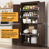 chartustriable 71in Farmhouse Kitchen Pantry Cabinet,Tall Storage Cabinet with 4 Doors and Adjustable shelves,with Load-Bearing Steel Pipe,Wood Storage Cabinets for Kitchen,Dining Room,Bathroom(Brown) chartustriable