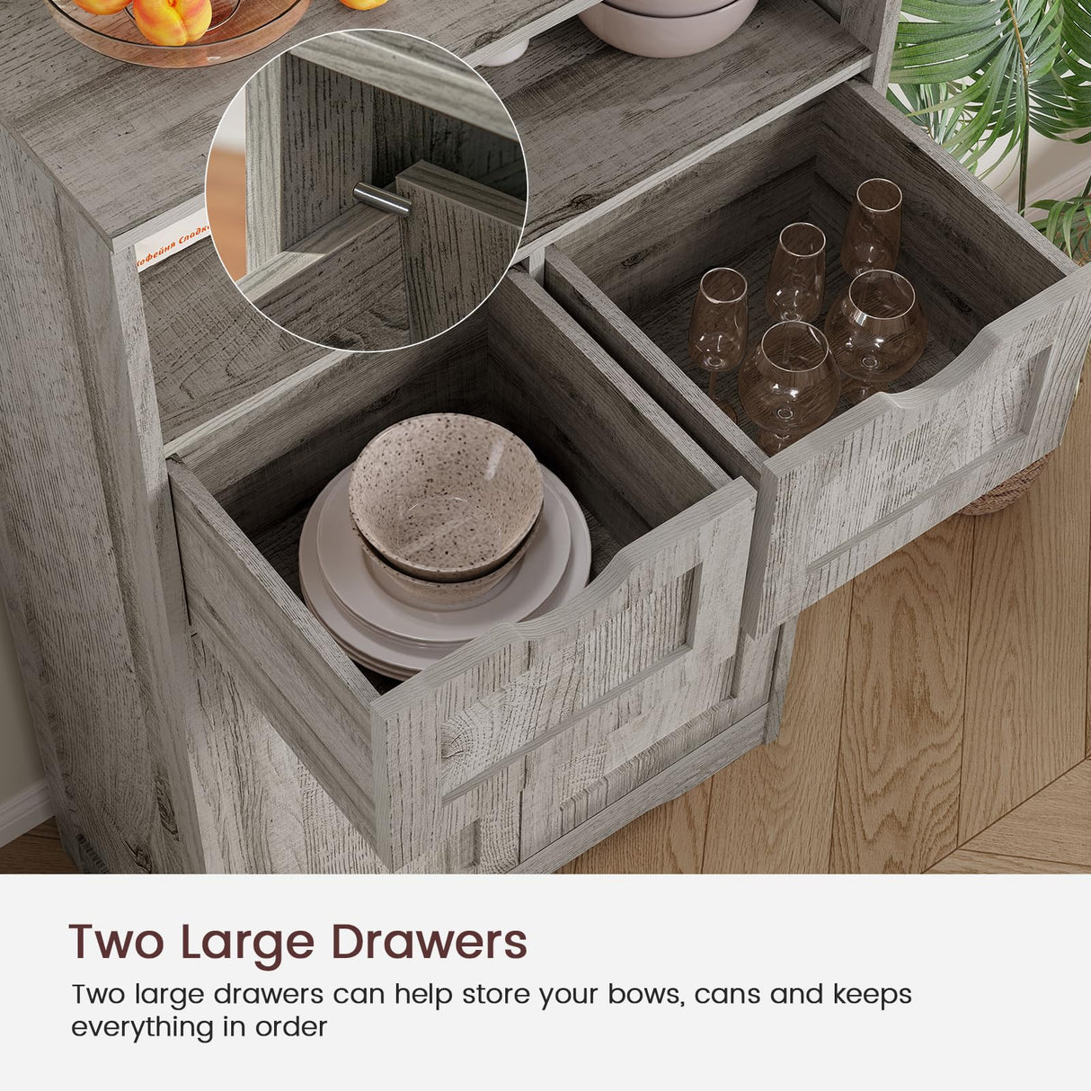 Iwell Bathroom Cabinet with 2 Drawers & 2 Adjustable Shelves, Storage Cabinet with Doors, Cupboard, Floor Cabinet for Living Room, Home Office, Grey Iwell