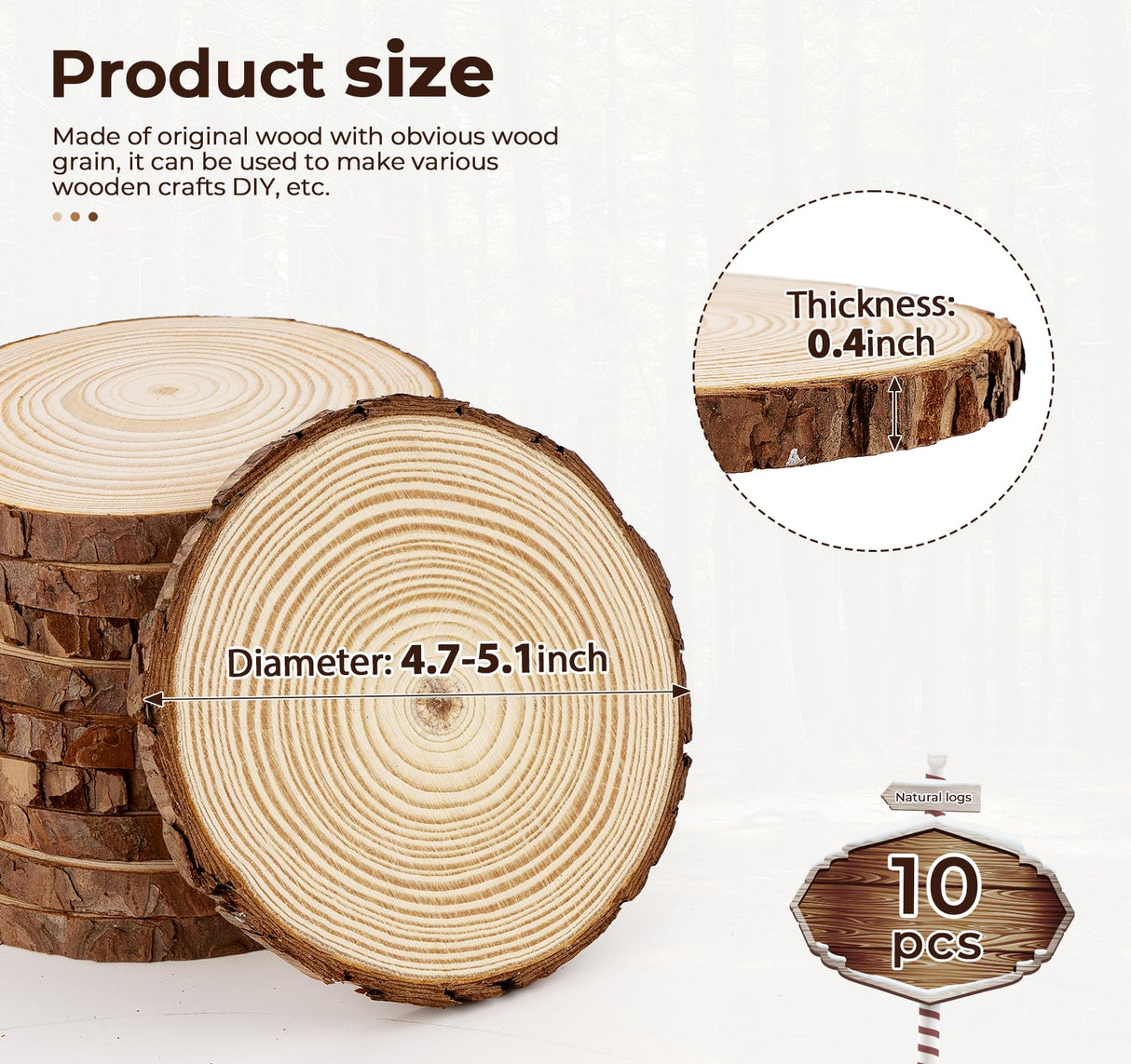 ilauke Wood Slices for Centerpieces, 4.7-5.1 Inch Unfinished Wood 10Pcs Natural Wood Slices Round Wooden Discs Wood Circles, Wedding Decorations, Christmas Ornaments, DIY Crafts Paintings ilauke