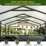 DAUSOLA Carport 12x20 FT Heavy Duty Carports Canopy with Updated Frame Structure Galvanized Steel Roof and Enhanced Base, Metal Carport Garage for Pickup, Boat, Car and Tractors DAUSOLA