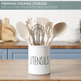 Barnyard Designs Ceramic Farmhouse Kitchen Utensil Holder for Countertop, Decorative Kitchen Utensil Holder, Large Kitchen Utensil Holder for Kitchen Counter, Utensil Crock Spatula Holder, 7" (White) Barnyard Designs
