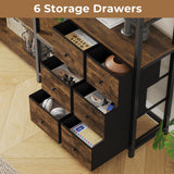 HAUOMS Corner Bookshelf, 6 Tier Industrial Convertible Bookshelf with 6 Fabric Drawers, Corner Bookcase Large L Shaped Storage Display Shelf for Home Office, Living Room, Kitchen, Rustic Brown HAUOMS