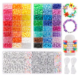 Quefe 3960pcs Pony Beads for Friendship Bracelet Making Kit 48 Colors Kandi Beads Set, 2400pcs Plastic Rainbow Bulk and 1560pcs Letter Beads with 20 Meter Elastic Threads for Craft Jewelry Necklace QUEFE