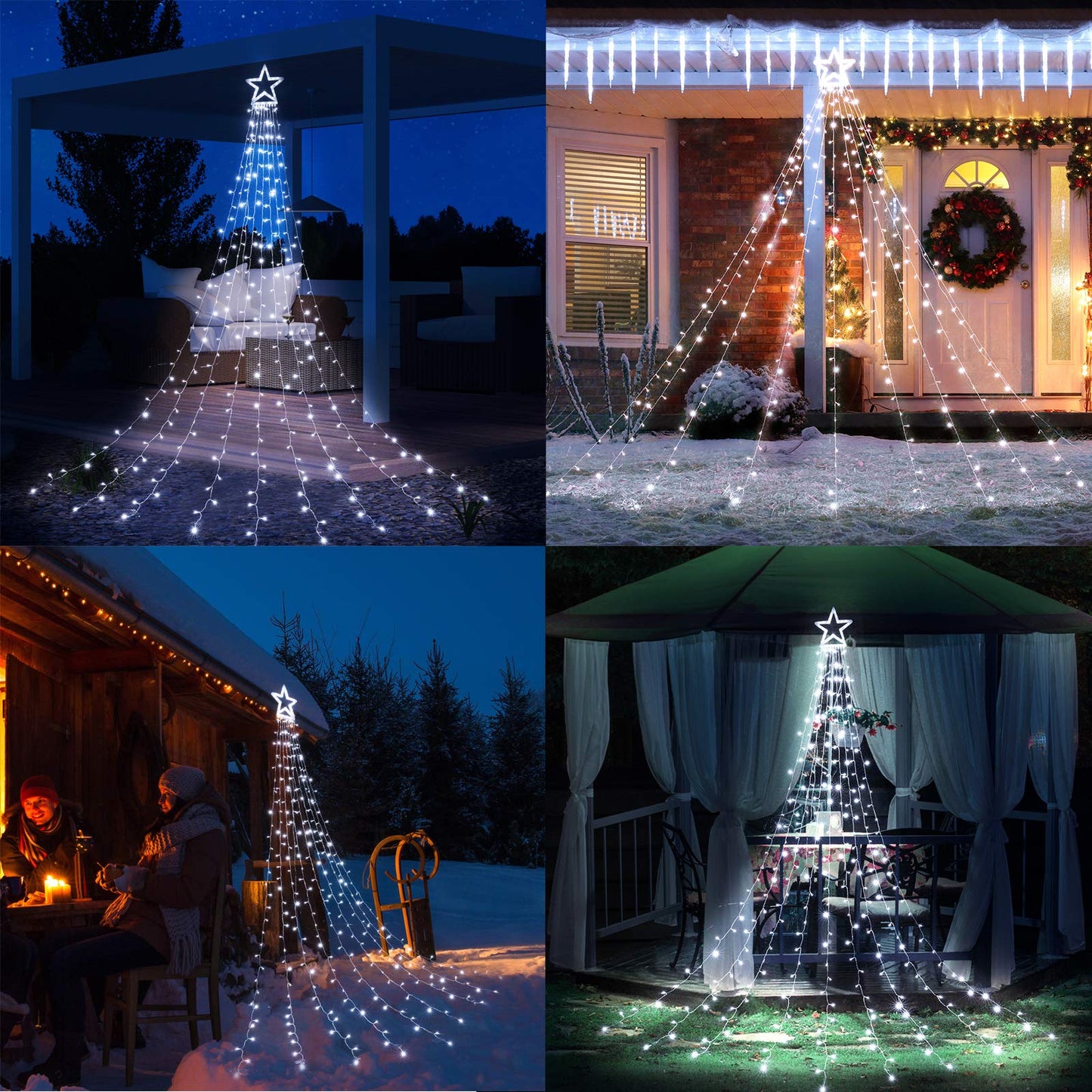 Toodour Christmas Decorations Outdoor Star Lights, 317 LED 10ft X 9 Waterfall Tree Lights with 12" Topper Star, 8 Lighting Modes Outside Christmas Lights for Yard Garden Holiday Decor (White)