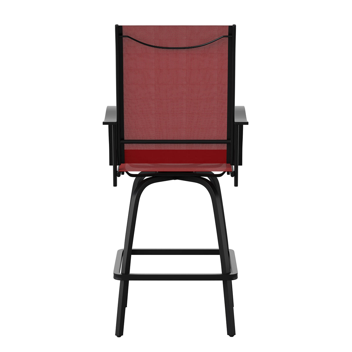 Flash Furniture Valerie Patio Bar Height Stools Set of 2, All-Weather Textilene Swivel Patio Stools with High Back & Armrests in Red Flash Furniture