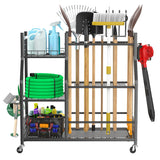 WALMANN Garden Tool Organizer with Wheels for Garage, Large Storage Capacity, Rakes/Shovels/Yard Tools Storage Stand for Shed, Garden, Indoor/Outdoor Long-Handled Tools Rolling Cart WALMANN