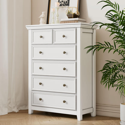 BLANKSPACE White Farmhouse Dresser, 6 Chest Drawer Dresser for Bedroom, Large Capacity Nightstand, Modern Tall Wood Cabinet for Bedroom, Living Room, Closets, Hallway - WoodArtSupply