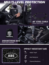 MD MADOATS Car Gun Safe, Portable Biometric Safes for Pistols with Cable, Fingerprint & Keypad & Key Access Handgun Lock Box for Vehicle Travel Home (Leather Logo) MD MADOATS