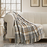 EVERGRACE Plaid Chenille Throw Blanket for Couch, Super Soft Cozy Decorative Farmhouse Plaid Throw with Tassels, Lightweight Chenille Knit Throw for Bed Sofa Gift Home Decor, Grey & Beige 50"x60" EverGrace