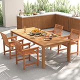 Tangkula 7-Piece Patio Wood Dining Table Set, Outdoor Rectangular Table and 6 Armchairs with 2" Umbrella Hole, Outside Furniture Set for Backyard, Poolside, Garden, Lawn Tangkula