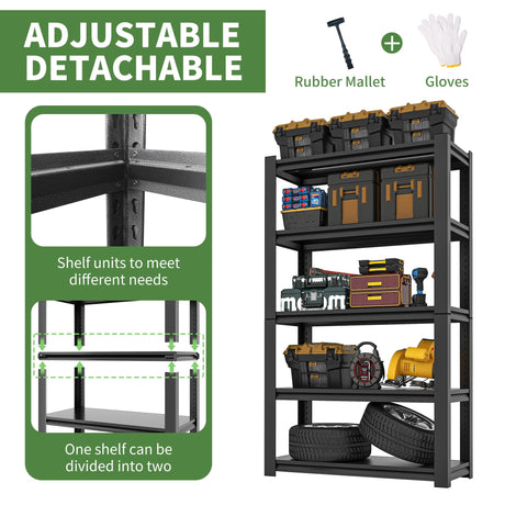 VIYET 72" H Garage Shelving, Garage Shelves Heavy Duty, 5 Tier Adjustable Garage Storage Shelves for Warehouse, Basement, Workshop, Kitchen, Require Assembly, 16''D*36''W*72''H, Black VIYET