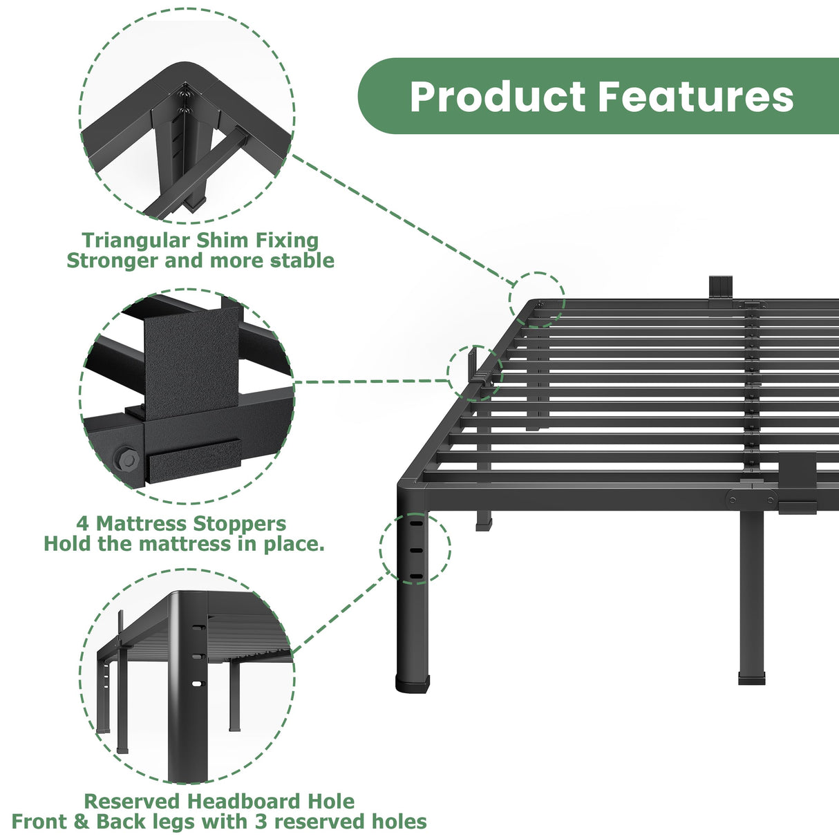 NKZ 18 Inch Metal Platform Bed Frame, King Size Bed Frame with Round Corner Legs, 3,500 lbs Heavy Duty Steel Slats Support, No Box Spring Needed, Easy Assembly, Noise Free NKZ