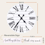 ALBEN Large Farmhouse Wall Clock - 24 inch Round Shiplap Farmhouse Style Clock Bundled with Decorative Reversible Wooden Sign ALBEN