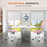Sweetcrispy Office Computer Desk Chair, Ergonomic Mid-Back Mesh Rolling Work Swivel Task Chairs with Wheels, Comfortable Lumbar Support, Comfy Flip-up Arms for Home, Bedroom, Study, Student, Pink Sweetcrispy