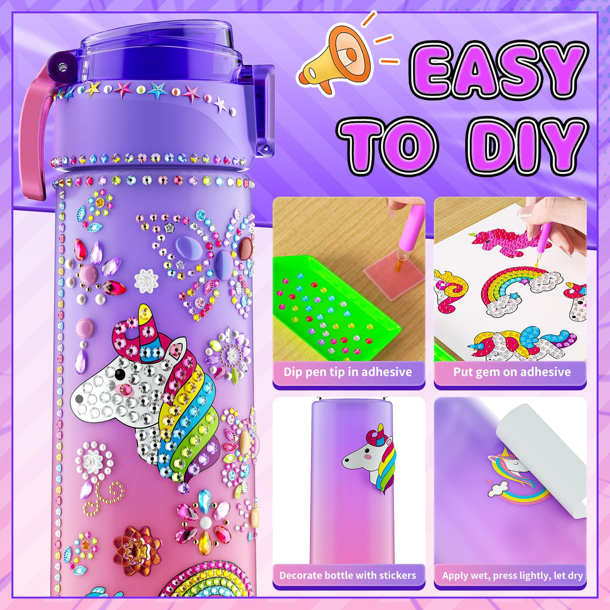 Decorate Your Own Water Bottle Kits for Girls Age 4-12, Unicorn Toys for Girls Age 4-6 Painting Crafts Kit, Clay Beads Bracelet Making Kit, Birthday Gifts Toys for Ages 6-12 (Unicorn) BOOH