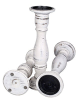 Candle Stands Wooden for Pillar Candles,Rounded Turned Colums, Sustainable Woods, Country Style, Idle for Reiki, Aromatherapy, Votive Candle Garden Home décor - 16,14,12 Inch Set of 3 - White Antique The Wooden Town