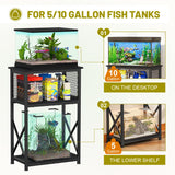 Snughome Fish Tank Stand, 10 Gallon Aquarium Stand with Storage, 3 Tier Heavy Metal Fish Tank Stand Fish Tank Shelf 20.47" x 11.42" x 30.91", Black Snughome