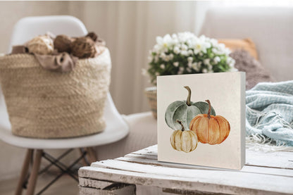 KEUSPI Fall Pumpkin Desk Decor,Farmhouse Pumpkin Fall Harvest Wood Sign Plaque,Fall Signs,Boho Fall Pumpkin Home Farmhouse Decor (orange2), 5x5inch