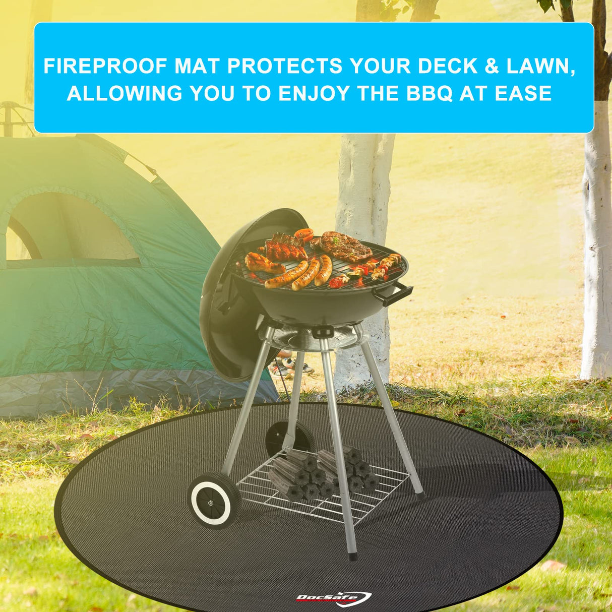 DocSafe 48" Round Fire Pit Mat,4-Layer Under Grill Mat Deck Patio Protect Mat,Fireproof Mat Fire Pit Pad for Grass Outdoor Wood Burning Fire Pit and BBQ Smoker,Portable Reusable and Waterproof,Black DocSafe
