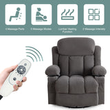 BOSMILLER Massage Recliner Chair, Swivel and Rocking Recliner with Heat and Vibration, Breathable Fabric Ergonomic Single Sofa Chair for Living Room with Cup Holders, Side Pockets and USB (Grey) BOSMILLER