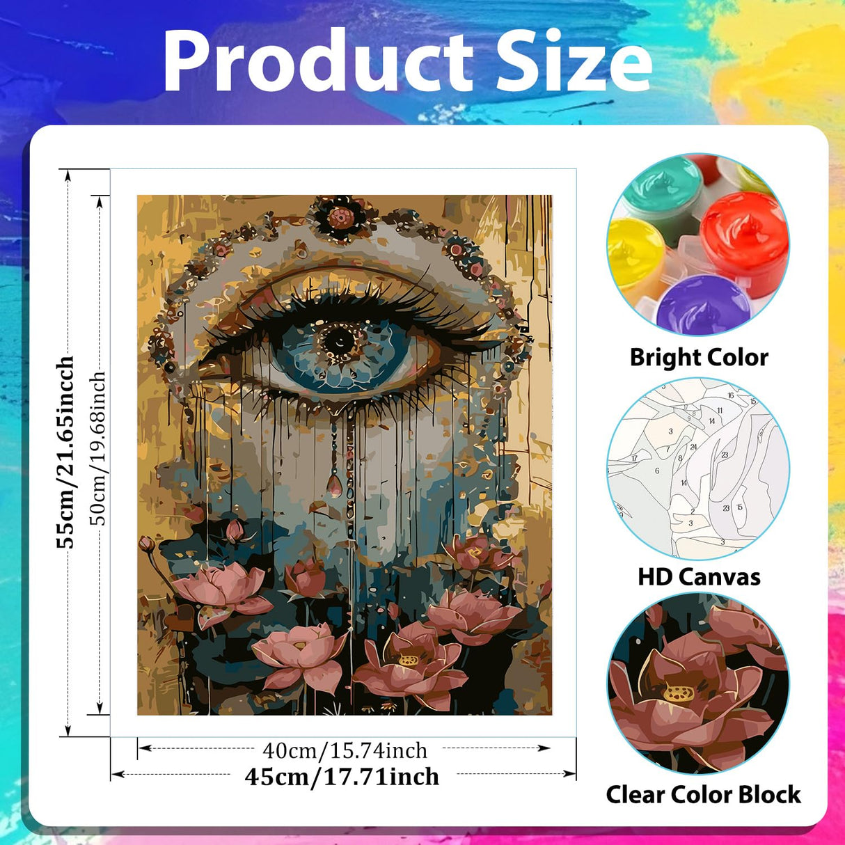 xcemhil Paint by Numbers Kit for Adults Eye, Paint by Number Eye and Lotus, Paint by Numbers Kit for Adults Beginner for Gift and Home Wall Decor 16x20 Inch xcemhil